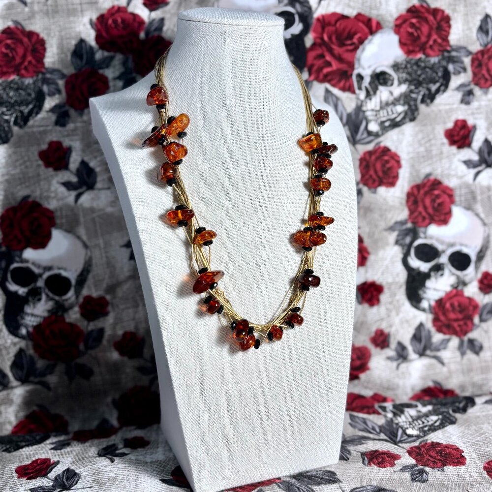 NWT Coldwater Creek Liquid Gold Sterling Silver Genuine Amber Chip Necklace 925
